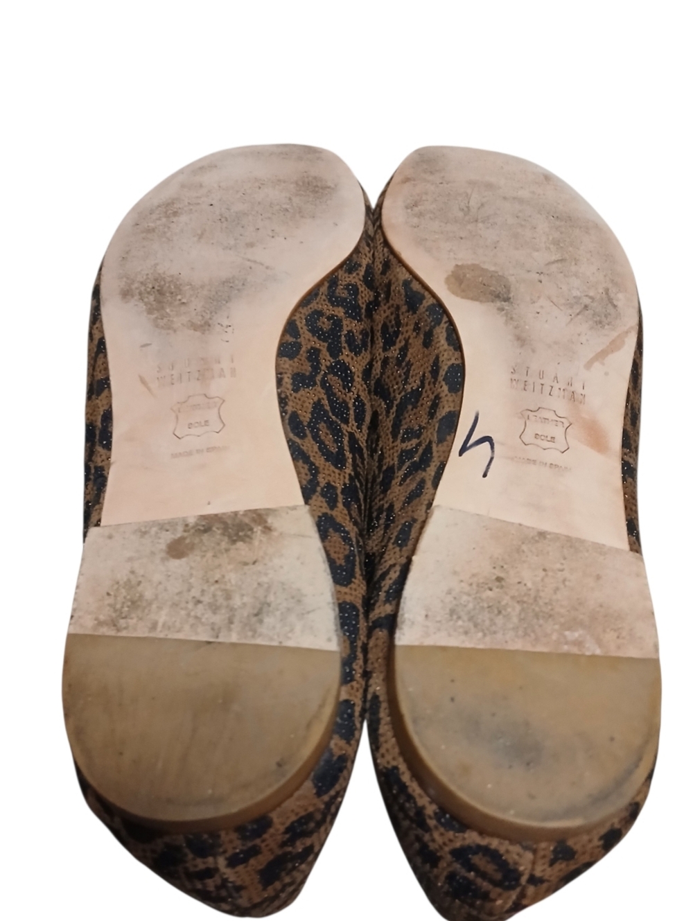 Stuart Weitzman | Square Toe Leopard Print Pebbled Ballet Flats Size 11N - Picture 12 of 13